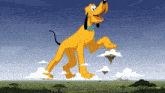 a cartoon drawing of pluto standing on one leg