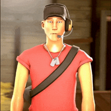 a cartoon character wearing a hat and headphones with a dog tag around his neck
