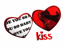 a red heart with the words " kiss " on it