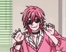 a cartoon character with pink hair and sunglasses is making a peace sign .