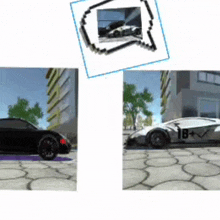 two pictures of a car with the number 18 on it
