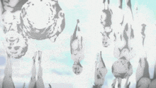 a group of people hanging upside down from the sky