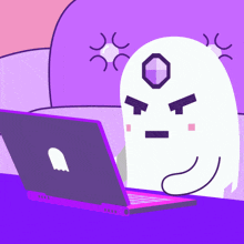 a ghost is sitting in front of a laptop computer