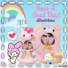 a picture of two stuffed animals with the words have a good day lesbian