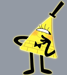 a cartoon drawing of a yellow pyramid with arms and legs