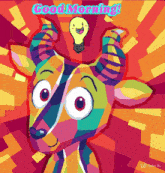 a cartoon drawing of a goat with a light bulb on its head and the words " good morning " below it