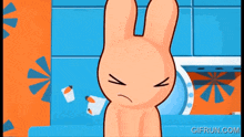 a cartoon rabbit with a sad look on his face and the website gifrun.com below