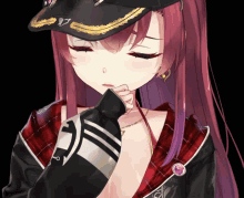 a close up of a girl wearing a hat that says ' a ' on it