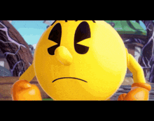 a close up of a pac man with an angry face
