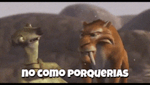 a cartoon of two animals with the words no como porquerias in the upper right corner