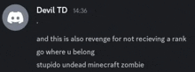 a screenshot of a discord conversation between devil td and a minecraft zombie