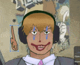 a drawing of a man wearing headphones and a clown face with tears on his face