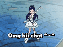 a cartoon of a girl with the words omg hii chat written on the bottom