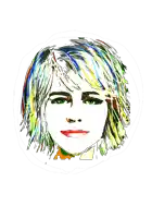 a colorful drawing of a woman 's face with a white background