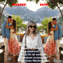 a picture of a man kissing a woman with the caption weekend placut nice weekend