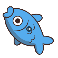a cartoon drawing of a blue fish with a youtube icon on its face