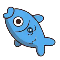 a cartoon drawing of a blue fish with a youtube icon on its face
