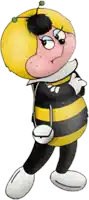 a cartoon bee with a yellow head and black and yellow stripes