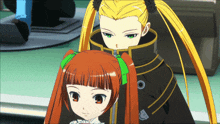 a girl with red hair is standing next to a yellow haired girl
