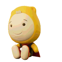 a yellow and white cartoon character with a red cape around his neck