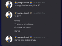 a screenshot of a conversation with pan policjant
