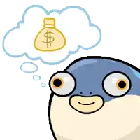 a cartoon fish is thinking about money in a thought bubble above its head