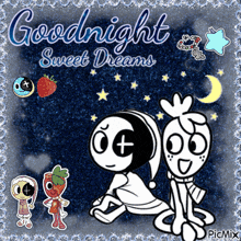 a goodnight sweet dreams greeting card with two cartoon characters