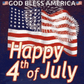 a happy 4th of july card with an american flag and fireworks