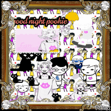 a collage of cartoon characters with the words good night pockie on top