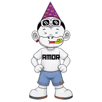 a cartoon character is wearing a shirt that says amor on it