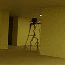 a shadow of a person standing on a ladder in a hallway .