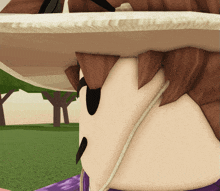 a close up of a cartoon character 's face with a hat on