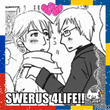 a black and white drawing of two people with swerus4life written in the corner