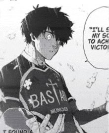 a black and white drawing of a boy in a soccer uniform holding a soccer ball .