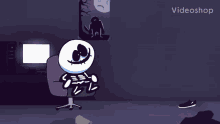 a cartoon of a person sitting in a chair with the words " rules " in yellow letters