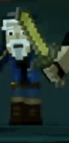a pixel art of a man with a beard and a hat holding a sword .