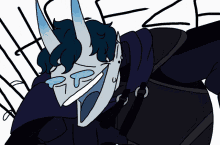 a cartoon drawing of a person with horns and tears in their eyes