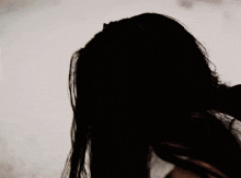 a close up of a woman 's face with long hair