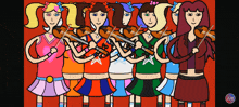 a cartoon of a group of girls playing violins with the letters jue on the bottom