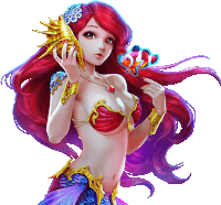 a mermaid with red hair is holding a sea shell