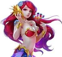 a mermaid with red hair is holding a sea shell
