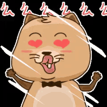 a cartoon cat with hearts in his eyes and a bow tie .
