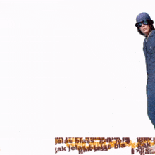 a man is pulling a toy truck on a leash with the word perm written in red