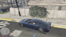 a blue car is parked on the side of the road in a video game