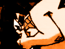 a pixelated image of a person wearing glasses and a hammer