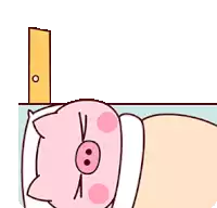 a cartoon of a pig laying in bed with a bear standing in the doorway behind it .