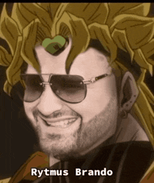 a man with sunglasses and a heart on his head has the name rytmus brando written on the bottom
