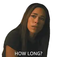a sticker of a woman with long hair says how long