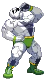 a pixel art drawing of a muscular man in a green underwear .