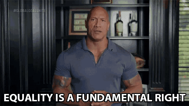 a man says equality is a fundamental right in front of a shelf